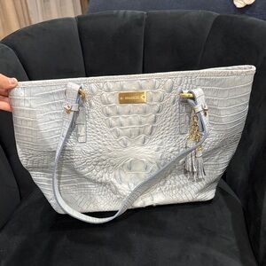Brahmin Light Gray Crocodile Embossed Tote